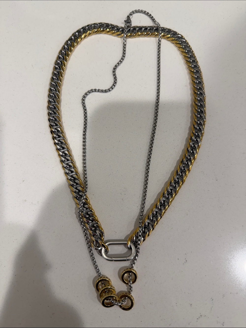 Mixed Metal Double-Layer Necklace in Silver and Gold - Picture 9 of 10